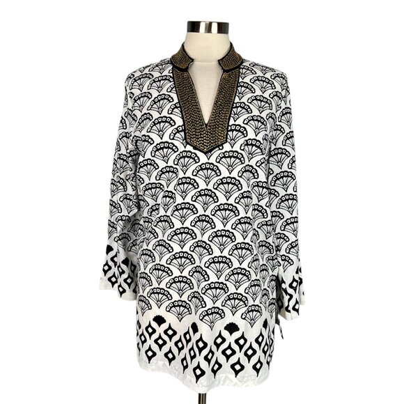 Soft Surroundings Womens Rocio Pullover Tunic Black Gold Beaded size Medium - Picture 3 of 14